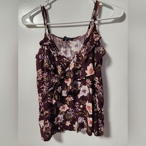 American Eagle Floral Ruffle Camisole Top - Burgundy